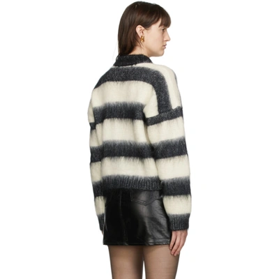 Shop Saint Laurent Black & White Mohair Striped Sweater In 1010 Blk/wh