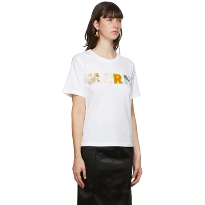 Shop Marni White Patchwork Logo T-shirt In 00w01 Lily