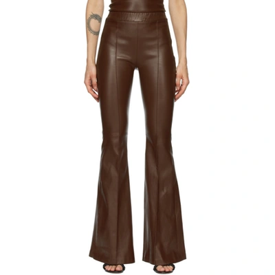 Shop Rosetta Getty Brown Leather Pintuck Flare Pants In Mahogany