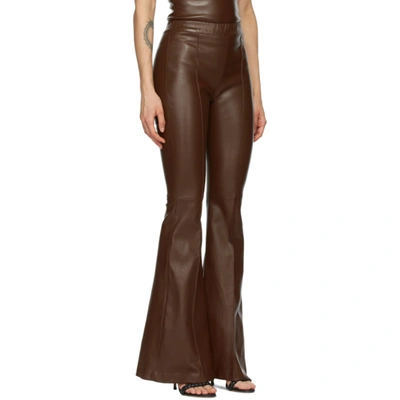 Shop Rosetta Getty Brown Leather Pintuck Flare Pants In Mahogany