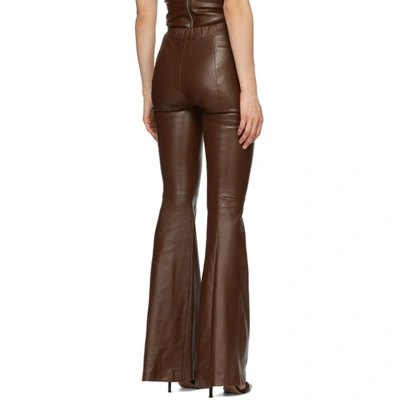 Shop Rosetta Getty Brown Leather Pintuck Flare Pants In Mahogany