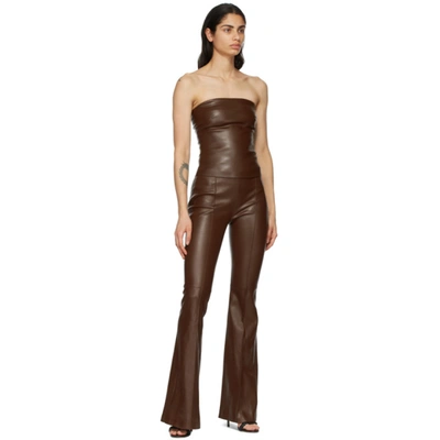 Shop Rosetta Getty Brown Leather Pintuck Flare Pants In Mahogany