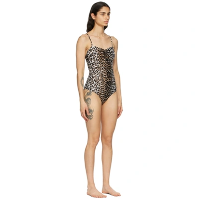 Shop Ganni Black & Brown Recycled One-piece Swimsuit In 943 Leopard