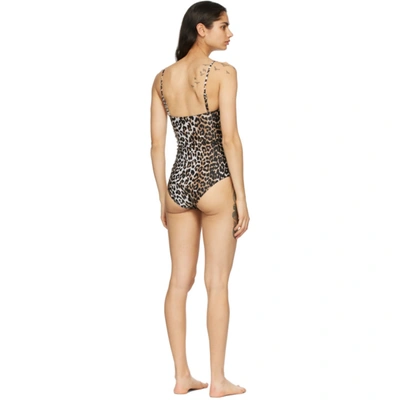 Shop Ganni Black & Brown Recycled One-piece Swimsuit In 943 Leopard