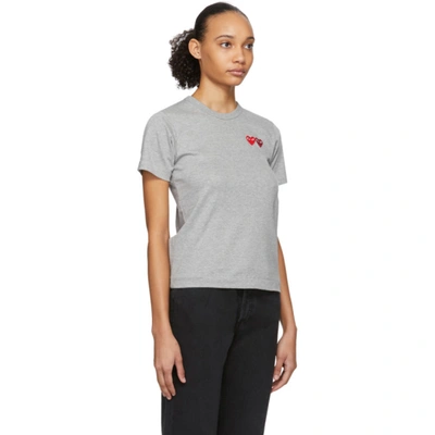 Shop Comme Des Garçons Play Grey & Red Double Heart T-shirt In 3 Grey