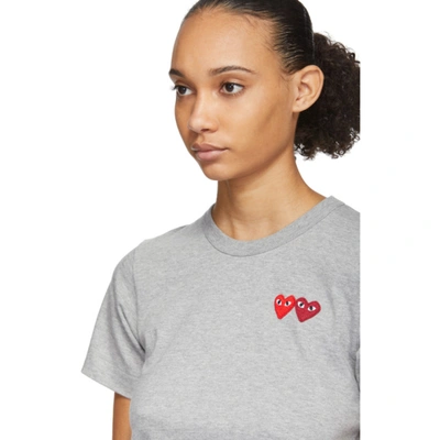 Shop Comme Des Garçons Play Grey & Red Double Heart T-shirt In 3 Grey