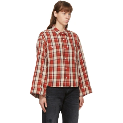 Shop R13 Red Oversized Sleeve Cropped Shirt In Red Plaid