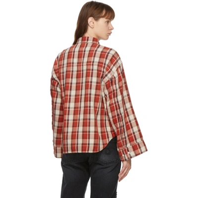 Shop R13 Red Oversized Sleeve Cropped Shirt In Red Plaid