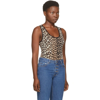 Shop Ganni Black And Brown Sleeveless Bodysuit In 943 Leopard