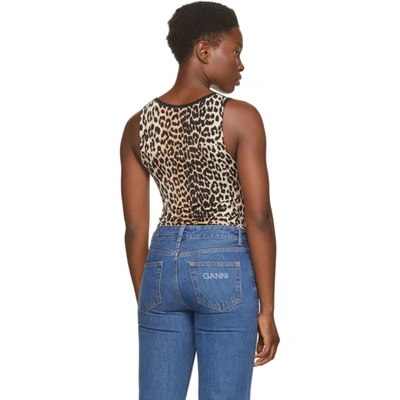 Shop Ganni Black And Brown Sleeveless Bodysuit In 943 Leopard