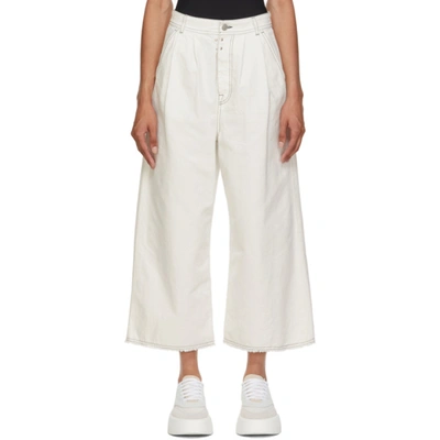 Shop Mm6 Maison Margiela Off-white Denim Wide-leg Trousers In 101 Off Whi