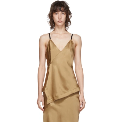 Shop Helmut Lang Tan Satin Scarf Tank Top In Trench