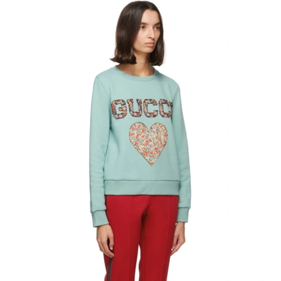 Shop Gucci Green Liberty London Edition Heart Sweatshirt In 3464 Sky
