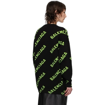 Shop Balenciaga Black And Green All Over Logo Sweater In 9113 Blk/gn