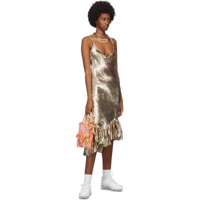 Shop Collina Strada Gold Velvet Michi Mid-length Dress In Silver