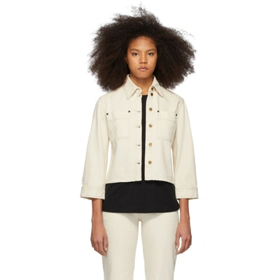 Shop Victoria Victoria Beckham Off-white Denim Cropped Sleeve Jacket In Ecru