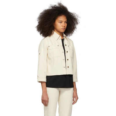 Shop Victoria Victoria Beckham Off-white Denim Cropped Sleeve Jacket In Ecru