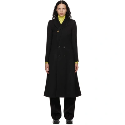 Shop Bottega Veneta Black Wool Twill Double-breasted Coat In 1000 Black