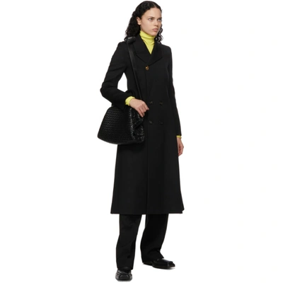 Shop Bottega Veneta Black Wool Twill Double-breasted Coat In 1000 Black