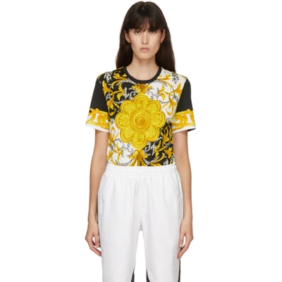 Shop Versace White & Yellow Barocco T-shirt In A7027 Bianc