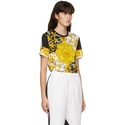 Shop Versace White & Yellow Barocco T-shirt In A7027 Bianc