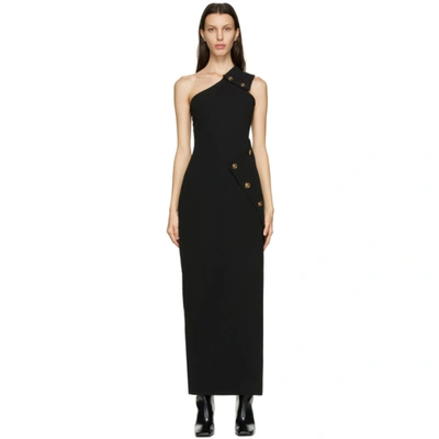 Shop Versace Black One Shoulder Slit Dress In A1008 Nero