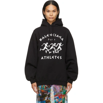 Shop Balenciaga Black Marathon Hoodie In 1070 Blk/wt