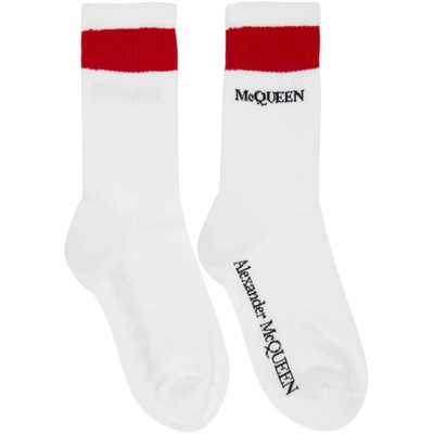 Shop Alexander Mcqueen White And Red Logo Socks In 9074 Wh/red