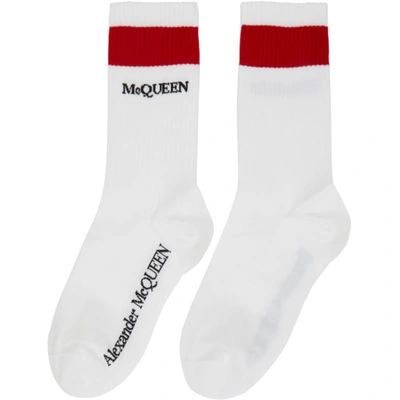 Shop Alexander Mcqueen White And Red Logo Socks In 9074 Wh/red