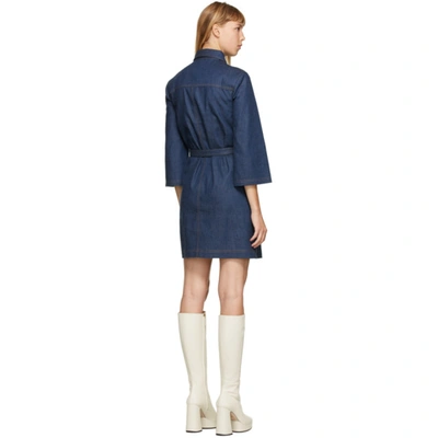 Shop Gucci Blue Denim Patch Mini Dress In Dark Blue