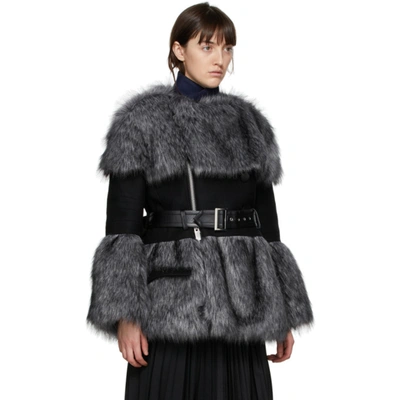 Shop Sacai Grey & Black Faux-fur Jacket In 302 Gryblk