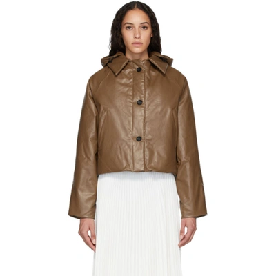 Shop Kassl Editions Tan Down Oil Cropped Puffer Jacket In Camel