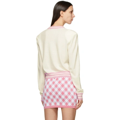 Shop Balmain White Wool Cropped Sweater In Gan Wh/rose