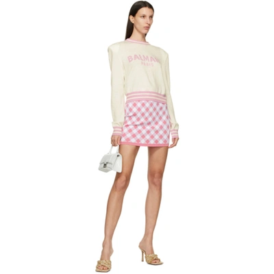 Shop Balmain White Wool Cropped Sweater In Gan Wh/rose