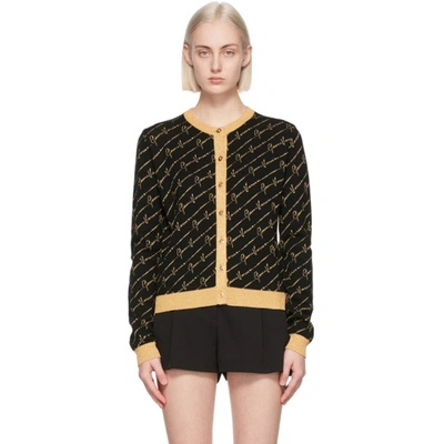 Shop Versace Black & Gold Gv Signature Pattern Cardigan In A2003