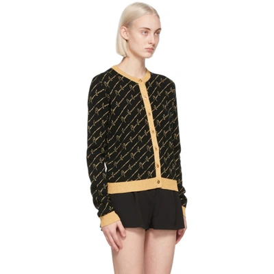 Shop Versace Black & Gold Gv Signature Pattern Cardigan In A2003