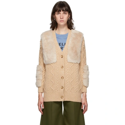 Shop Stella Mccartney Beige Faux Fur Cardigan In 9963 Ltfawn