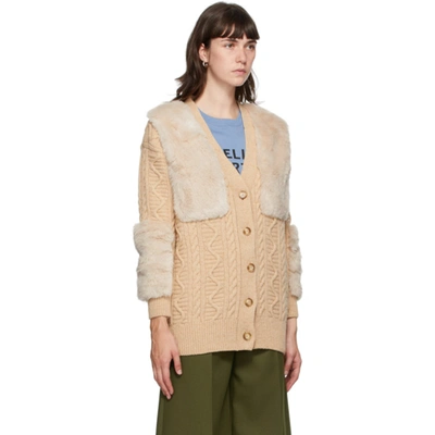 Shop Stella Mccartney Beige Faux Fur Cardigan In 9963 Ltfawn