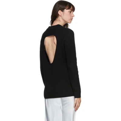 Shop Helmut Lang Black Wool Cut-out V-neck Sweater