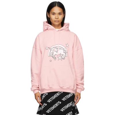 Shop Vetements Pink Magic Unicorn Hoodie In Baby Pink