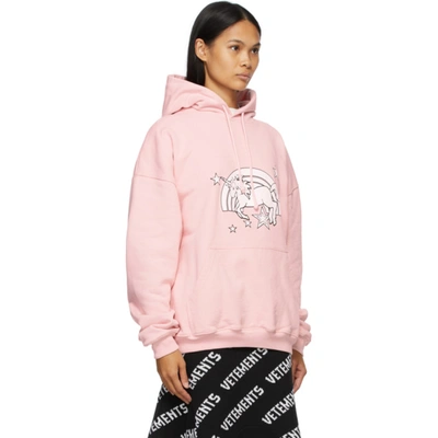 Vetements Pink Unicorn Print Cotton Hoodie | ModeSens