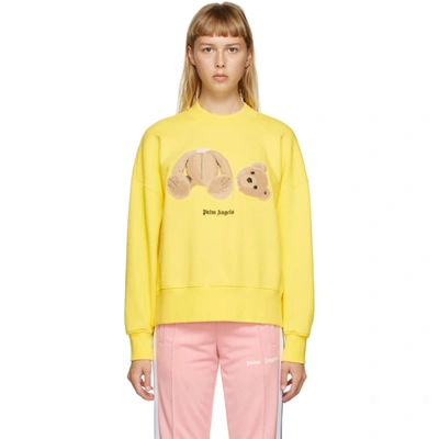 Shop Palm Angels Yellow Bear Sweatshirt In Yellow/brwn