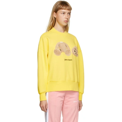 Shop Palm Angels Yellow Bear Sweatshirt In Yellow/brwn