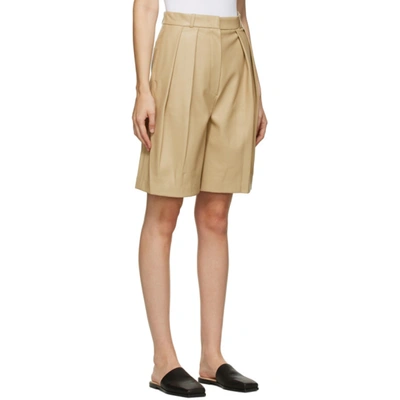 Shop Lvir Beige Faux-leather Pleated Shorts