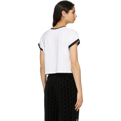 Shop Balmain White & Black Cropped Flocked Logo T-shirt In Gab Wh/blk