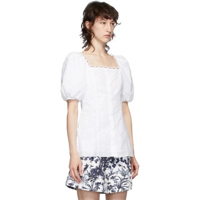 Shop Erdem White Inez Puff Sleeve Square Neck Blouse