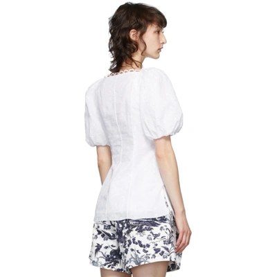 Shop Erdem White Inez Puff Sleeve Square Neck Blouse