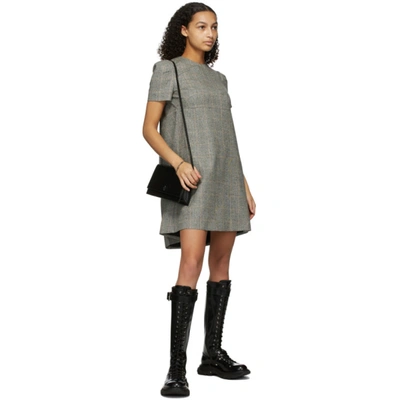 Shop Alexander Mcqueen Grey Prince Of Wales Cape Back Dress In 1080 Blk/iv