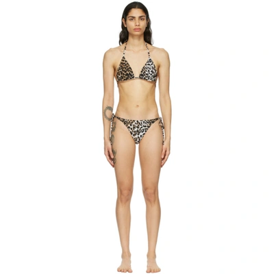 Shop Ganni Black & Brown Recycled Leopard Bikini In 943 Leopard