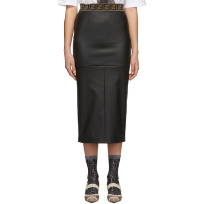 Shop Fendi Black Leather 'forever ' Skirt In F0gme Black